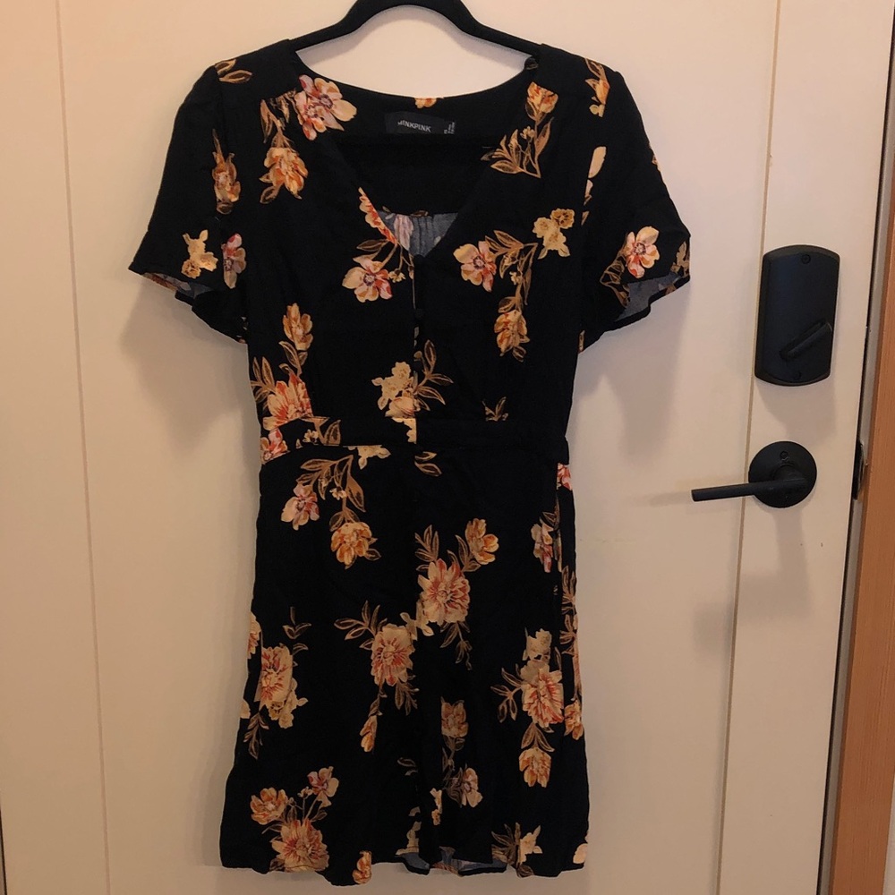 MINKPINK Black Dress with Floral Design